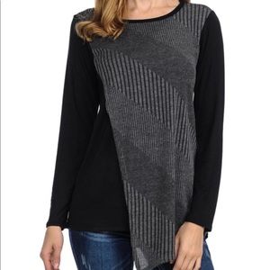 Black/Gray rib asymmetrical boatneck top NEW S